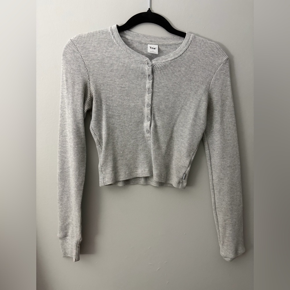 TNA Light Gray Ribbed Crop Top